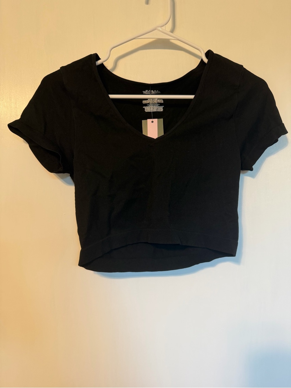 wild fable Black V-Neck Short Sleeve Crop Top